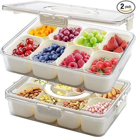 Amazon.com: YGFRSTO 2 Pack Snackle Box with Handle for Food Serving Tray Snack Platter with Lids Stackable Fruit Veggie Container Set with 16 Removable Dividers Compartments: Home & Kitchen Sandwich Station, Candy Buffet Bar, Snackle Box, Beach Snacks, Candy Fruit, Portable Snacks, Snack Platter, Snack Containers, Food Serving Trays