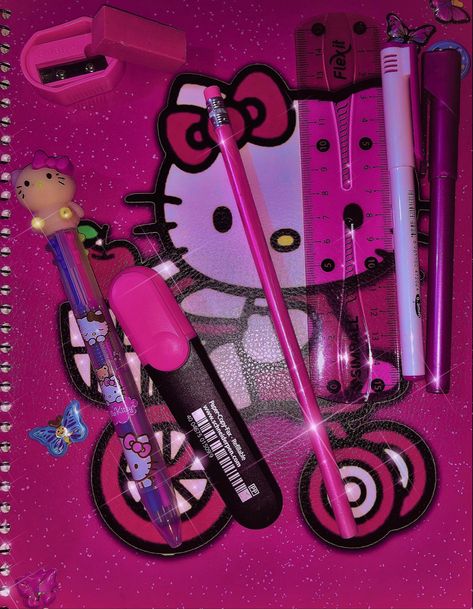 hello kitty #pink #hellokitty #sanrio #schoolsupplies #backtoschool #everythingpink #sanrio #hellokittyandfriends Hot Pink School Supplies, Hello Kitty School Supplies, Hello Kitty School, Theme Phone, Pretty School Supplies, Kitty Accessories, Hello Kitty Accessories, Hello Kitty Pink, School Aesthetic