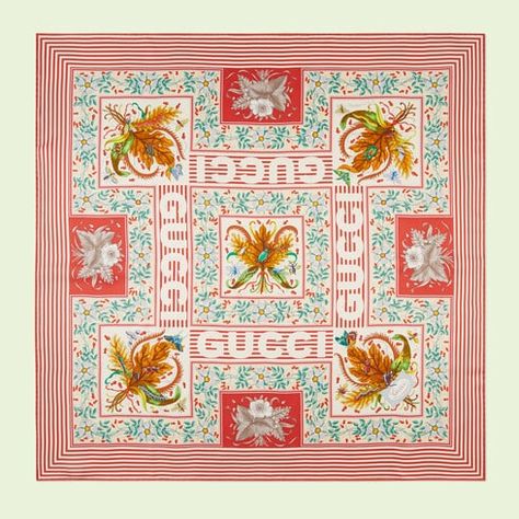 Gucci floral print silk scarf in red | GUCCI® DK Gucci Floral Print, Tudung Design, Gucci Love Parade, Bandana Designs, Art Nouveau Mucha, Love Parade, Gucci Floral, Gucci Scarf, Bandana Style