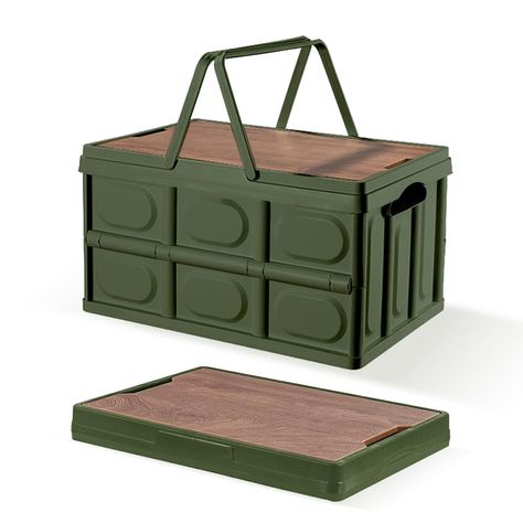 PRICES MAY VARY. Title: Collapsible Storage Bins Box with Lids and Handle, 30L Portable Plastic Folding Storage Crate Containers Totes, Instacrate Stackable Foldable Camping Basket Supplies for Fishing Car RV, Office (Green). Product Type: Categories > Storage & Organization > Baskets, Bins & Containers > Lidded Storage Bins Camping Storage Ideas, Folding Storage Crate, Camping Basket, Rv Office, Foldable Basket, Organization Baskets, Tent Camping Organization, Office Green, Camping Box