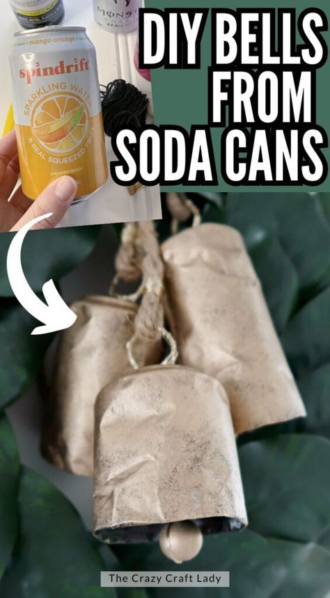 Baking Soda Crafts, Bell Crafts Diy, Christmas Cans Crafts, Tin Can Bells Diy, Soda Cans Crafts, Can Diy Projects, Tin Crafts Diy, Upcycle Salt And Pepper Shakers, Crafts With Cans