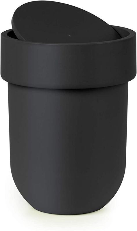 Umbra Touch Waste Can, Small 1.6 Gallon Trash Can with Lid, Swing Lid Waste Basket, Garbage Can with Lid for Washroom/Bathroom, Soft Touch, Black : Amazon.co.uk: Home & Kitchen Black And White Bathroom Remodel, La Bathroom, White Bathroom Remodel, Modern Farmhouse Bathroom Decor, Kitchen Storage Jars, Bathroom 2023, Farmhouse Bathroom Decor Ideas, Dust Bin, Black And White Bathroom