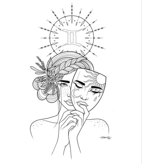 Gemini Energy, Tattoo Line Art, Gemini Tattoo Designs, Gemini Art, Gemini Tattoo, Goddess Tattoo, Forearm Tattoo Design, Zodiac Tattoos, Tattoo Illustration