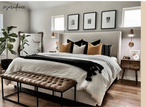 Small Modern Farmhouse Living Room, Cream And Grey Bedroom, Tan Bedroom Ideas, White And Brown Bedroom, Black And Cream Bedroom, Tan Bedroom, Black Bedroom Decor, Modern Farmhouse Living Room, Chic Living Room