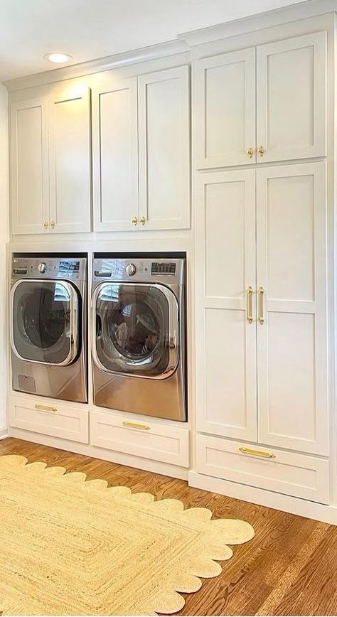 Laundry Room Raised Washer And Dryer, Utility Mudroom, Stacked Laundry Room, Laundry Room Lighting, Laundry Room Wall Decor, Pantry Laundry Room, Laundry Room Wallpaper, Laundry Room Sink, Dream Laundry Room