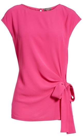 Vince Camuto Side Tie Mixed Media Top #affiliatelink Side Tie Top, Hot Pink Blouses, Petite Blouses, Textured Top, Blouse Nordstrom, Tie Front Blouse, Casual Work Outfits, Tie Blouse, Petite Tops