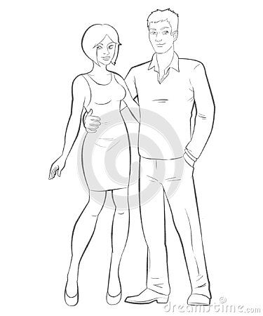 well-dressed-couple-standing-posing-illustration-isolated-drawing-black-white-artwork Couple Standing Poses Drawing, Couple Standing Poses, Drawing Stand, Short Couples, Couple Poses Drawing, Draw Tutorial, Couple Sketch, Sketch Poses, Body Sketches