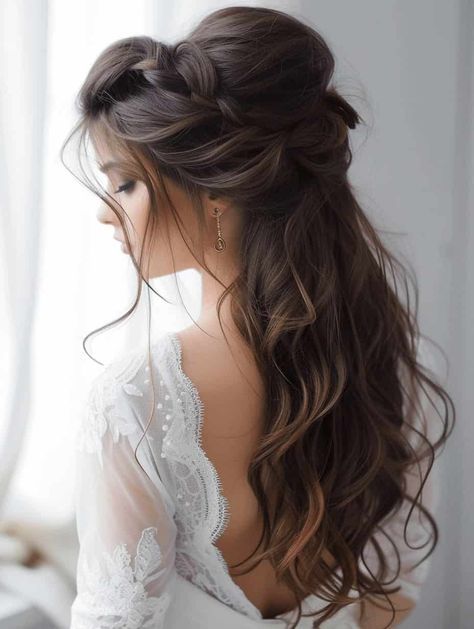 Spring Wedding Hairstyles, Long Hair Wedding Hairstyles, Hairstyles For Brides, Long Hair Wedding, Half Up Wedding Hair, Bride Updo, Romantic Curls, Romantic Wedding Hair, Curly Wedding Hair