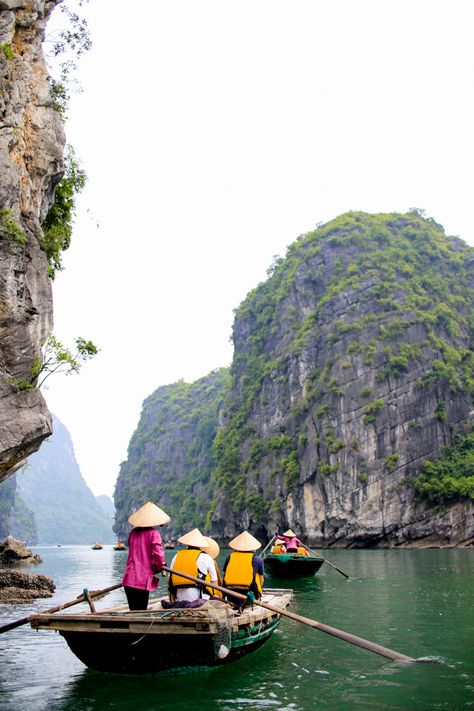 Cruising & Kayaking in Ha Long Bay, Vietnam | Ink + Adventure Vietnam Ha Long Bay, Ha Long Bay Cruise, Vietnam Outfits, Vietnam Outfit, Vietnam Cruise, Vietnam Aesthetic, Vietnam Holiday, Ha Long Bay Vietnam, Semester At Sea