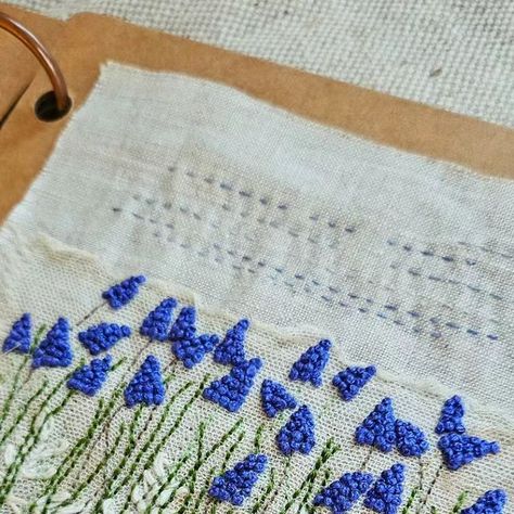 Grape Hyacinth Embroidery, Hyacinth Embroidery, Phenology Wheel, Embroidery Jeans Diy, Grape Hyacinth, Botanical Embroidery, Diy Wardrobe, Upcycle Jeans, Field Notes