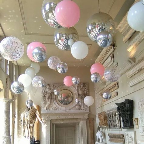 Wedding balloons, wedding inspiration, wedding decorations, bubblegum balloons, wedding inspo, wedding ideas, Balloon Ceiling Decorations, Bubble Gum Party, Wedding Installations, Gorgeous Wedding Venues, Comic Wedding, Ceiling Balloons, Aynhoe Park, Arch Designs, Wedding Reception Hall