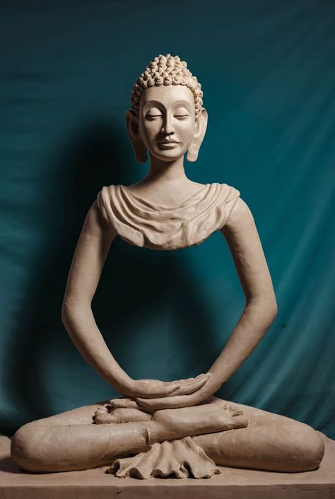 Buddha sculpture by Adittee Garg - eShe Ceramic Buddha Sculpture, Buddha Sculpture Art, Buddha Sculpture Statues, Meditation House, Modern Buddha, Yoga Artwork, The Female Gaze, Creative Sculpture, Ceramic Buddha