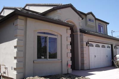 Stucco accents transform your house into a beautiful home! Retrofit Windows, Concrete Clay, Elevation Ideas, Exterior Windows, Clay Mud, Exterior Elevation, Exterior Window, Window Trim Exterior, House Trim