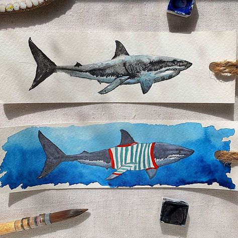 Alyssa R on Instagram: “Sometimes/most of the time I get busy doing a million projects at once, and don’t remember to post until 10pm 🤷‍♀️. Shark bookmarks coming…” Bookmark Ideas, Tiger Shark, Sharks, Good Times, Watercolor Art, Moose Art, Animals, On Instagram, Instagram