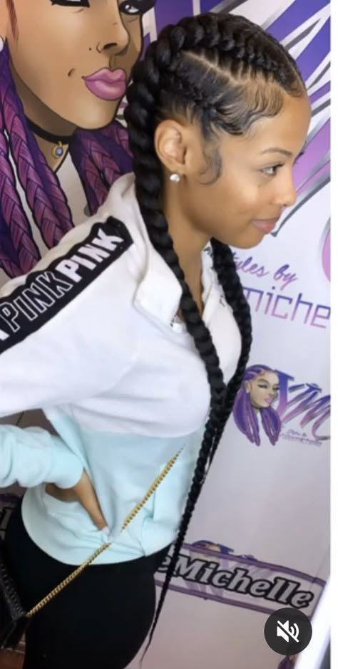 Corn Row Pigtails, 4-5 Feed In Braids Hairstyles, Track And Field Hairstyles Black, Large Straight Back Feed In Braids, Two Long Feed In Braids, Two Cornrows Braids For Black Women, Two Feed In Braids With Weave, 4 Braids Cornrows, Four Braids Cornrow