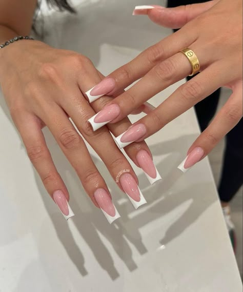 Nails Medium Length Coffin, Long French Tip Nails, Hoco Nails, Weird Quotes, Nails Medium Length, French Tip Press On Nails, Tapered Square Nails, Press On Nails Medium, White French Tip