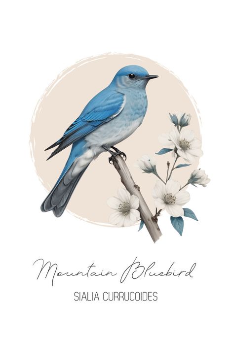 Beautifully illustrated Mountain Bluebird Vintage Drawing with Latin name Sialia currucoides. The perfect gift for bird lovers and hobby ornithologists. Find this modern, retro style Mountain Bluebird drawing on Mugs, T-Shirts, Throw Pillows, Magnets, nature-inspired wall art, and much more. Classic, simple, and timeless. #lagunaklein #MountainBluebird #AmericanBirds American biology, birds of North America, bird species, wild birds, bird fanatic, bird watching, bird illustration, colorful birds Drawing On Mugs, Bluebird Drawing, Bluebird Illustration, Modern Farmhouse Art, Mountain Bluebird, Bluebird Vintage, Cactus Wren, American Birds, Vintage Bird Illustration