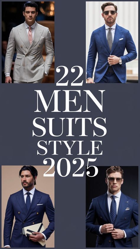 Step into the world of men’s suits style 2025 with these 22 dashing looks. Featuring tailored fits in bold hues like royal blue, beige, and navy, these styles blend classic sophistication with modern elegance. Perfect for weddings, office wear, or high-profile events, find your next inspiration for standout formal wear. Accessorize with sleek ties, pocket squares, or statement sunglasses to elevate your outfit effortlessly! Suits For Broad Shoulders Mens, Mens Classic Suits, Mens Warehouse Suits Weddings, Men’s Suit Colors, Engagement Suit For Men, Men’s Suits Trends 2024, Men’s Wedding Navy Blue Suit, Men Latest Fashion Clothing, Grad Suits Men