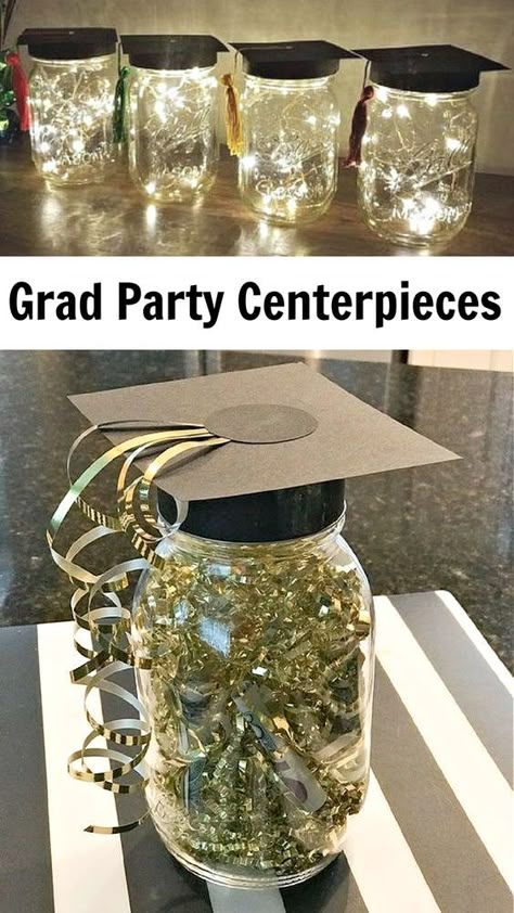 23 best Graduation Party centerpieces Diy table decorations this year. Plenty of Graduation Party centerpiece ideas from Dollar Stores with mason jars, picture display, flower, gold glitter, black & gold, burlap, Grad cap, and pink for outdoor and indoor Grad Parties and male and female graduates. Whether you're in high school or college these graduation party centerpieces will make your tables look amazing for cheap! Graduation Party Centerpiece Ideas, Graduation Party Centerpieces Diy, Party Centerpiece Ideas, Diy Table Decorations, Grad Party Centerpieces, Party Centerpieces Diy, Graduation Party Pictures, High School Graduation Party Decorations, College Grad Party