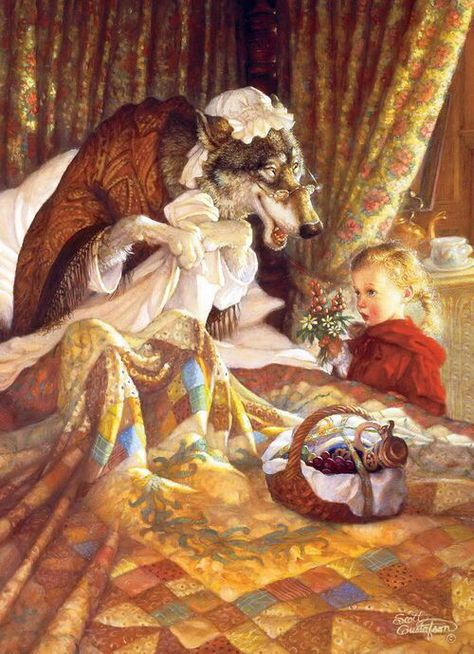 Little Red Riding Hood & the Wolf as Grandma  art Scott Gustafson, Red Riding Hood Art, 동화 삽화, Classic Fairy Tales, Little Bo Peep, Fairytale Illustration, Fairytale Art, Bad Wolf, A Wolf