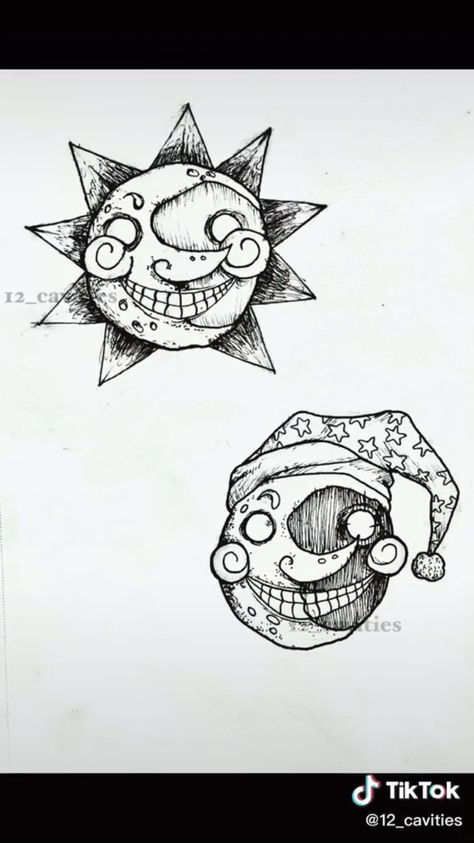 Fnaf Small Drawings, Freddy Fazbear Tattoo, Five Nights At Freddy's Tattoo Ideas, 5 Nights At Freddys Drawing, Moon Fnaf Drawing, Five Nights At Freddy's Tattoo, Fnaf Tattoo Ideas, Eclipse Drawing, Fnaf Sun And Moon