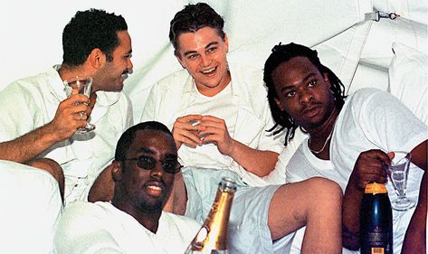 The Hamptons' "Modern-Day Gatsby": Diddy's White Party Turns 20 | Hollywood Reporter | From left: Diddy, Leonardo DiCaprio and Jarobi White at the first White Party in 1998. Leonardo Dicaprio Birthday, Bad Boy Entertainment, Hamptons Modern, Sean Combs, Young Leonardo Dicaprio, Leo Dicaprio, Killing Me, Aretha Franklin, Milestone Birthday