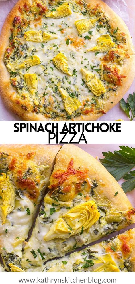 Homemade Spinach Artichoke Dip, Creamy Spinach Artichoke Dip, Spinach Artichoke Pizza, Homemade Pizza Recipe Easy, Artichoke Pizza, Spinach Pizza, Best Pizza Dough, Easy Homemade Pizza, Cheese Baked