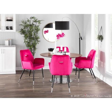 Lumisource Wendy Glam Hot Pink Velvet with Chrome Accents Dining Chair (Set of 2) CH-WENDY BKHP2 - The Home Depot Hot Pink Furniture, Pink Furniture, Pink Home Decor, Ashley Furniture Homestore, Velvet Dining Chairs, Upholstered Arm Chair, Velvet Upholstery, Pink Velvet, At Home Store