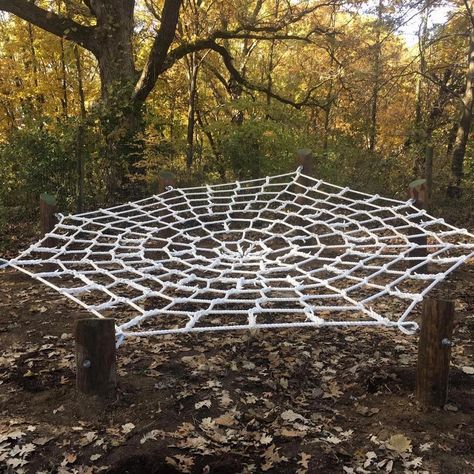 Let us help you design your custom cargo nets! Cargo Net Playground, Net Tree House, Cargo Net Hammock, Woods Hangout Spot, Textile Objects, Tree Net, Backyard Fort, Backyard Hammock, Play Area Backyard