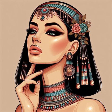 Fantasy Egyptian, Cleopatra Art, Disney Moana Art, Star Logo Design, Egyptian Women, Art Deco Illustration, Beauty People, Picture Illustration, Bleach (anime)