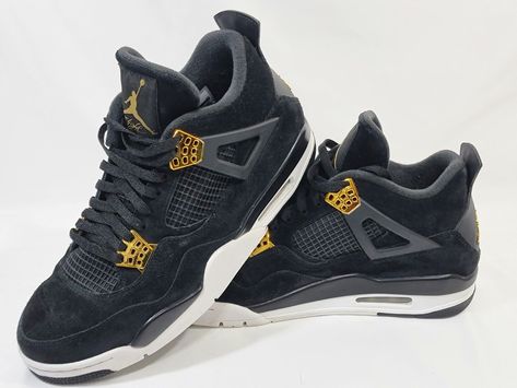 Nike Air Jordan 4 Retro Royalty Black Metallic Gold White Shoes Size 11 Get a price at https://copapair.com/nike-air-jordan-4-retro-royalty-black-metallic-gold-white-shoes-size-11/ Jordan 4 Metallic Black, Gold Jordans, Tenis Nike Jordan, Jordan 4 Royalty, Jordan 4 Retro Royalty, Jordan 4 Outfit Women, Black And Gold Jordans, Jordan 4 Outfit, Jordan 4 Black