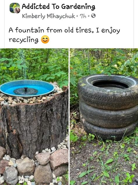 Recycled Tire Planters, Repurpose Tires Diy Projects, Tire Diy Projects, Tire Flower Beds, Used Tires Ideas, Old Tires Ideas Diy, Diy Tires, Garden Ideas Using Old Tires, Yard Water Fountains