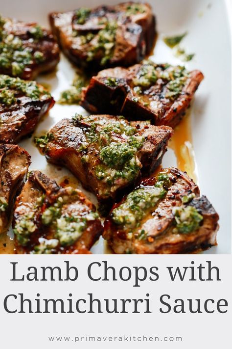 Grilled lamb chops are an easy dinner that you can have ready to eat in 10 minutes! A chimichurri marinade adds the flavour of fresh herbs to the juicy chops. This grilled lamb chops recipe makes a delicious summer dinner. #lambchop #grilledlambchop. Chimichurri Marinade, Mint Chimichurri, Lamb Chops Marinade, Lamb Chops Recipe, Lamb Loin Chops, Lamb Loin, Grilled Lamb Chops, Lamb Chop Recipes, Rib Meat