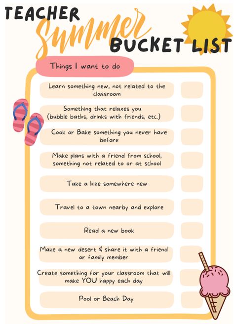 Teacher Summer Bucket list Bucket List Gift, Bucket List Ideas For Women, The World To Come, Teacher Encouragement, Summer Homeschool, Vacation List, Summer To Do List, Teacher Summer, Make It Count