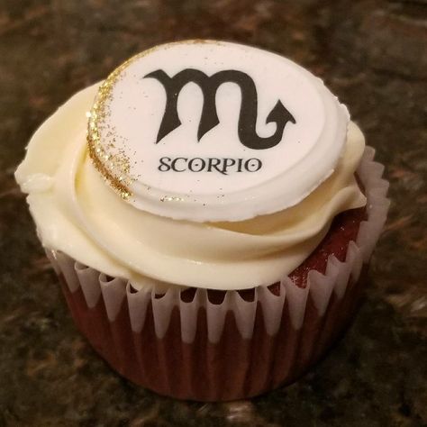 Scorpio cupcakes Taurus Cupcakes, Scorpio Cupcakes, Scorpio Party Theme, Scorpio Birthday Party, Scorpio Cake, Best Birthday Cake Designs, Cupcake Toppings, Happy Birthday To Me Quotes, Vintage Birthday Cakes