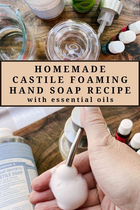 Making this easy foaming hand soap recipe with essential oils is going to replace all your store-bought hand soap. It’s the perfect natural soap recipe that is gentle on the skin, moisturizing, a great way to save money, and lasts a long time. It’s going to become your family members, friends, and guests’ new favorite hand soap! Castile Soap Hand Soap Recipes, Liquid Hand Soap Recipe, Homemade Foaming Soap, Homemade Foaming Hand Soap, Linen Spray Recipe, Foaming Hand Soap Recipe, Homemade Dishwasher Detergent, Hand Soap Recipe, Homemade Hand Soap