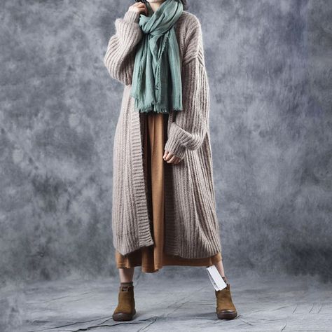 Knitted Sweater Cardigan    #cardigan #knitted #overcoat Over Coat For Women, Over Coat, Long Cardigan Sweater, Long Sweater Dress, Mode Boho, Coat For Women, Pinterest Fashion, 가을 패션, Knit Fashion