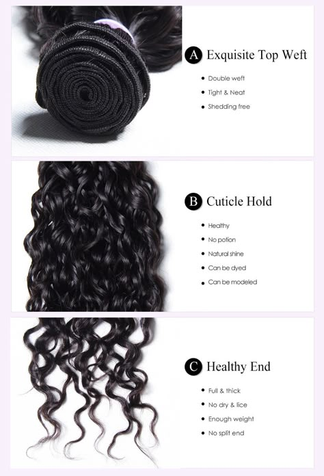 UNice Virgin Peruvian Weave Bundles Water Wave Hair Weaving With Lace Closure | UNice.com Hair Chart, Natural Waves Hair, Unice Hair, Aliexpress Hair, Beautiful Eyelashes, Mega Hair, Diy Wig, Hair Supplies, Hair Closure