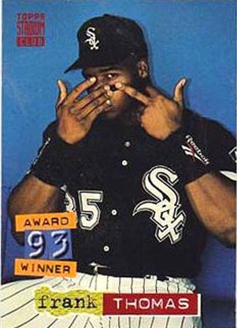 Frank Thomas is listed (or ranked) 15 on the list 17 of the Funniest Baseball Cards Ever Printed Basketball Tshirt Designs, White Sox Baseball, High School Baseball, Frank Thomas, Baseball Humor, Basketball Goals, Baseball Card, White Sock, Sports Cards