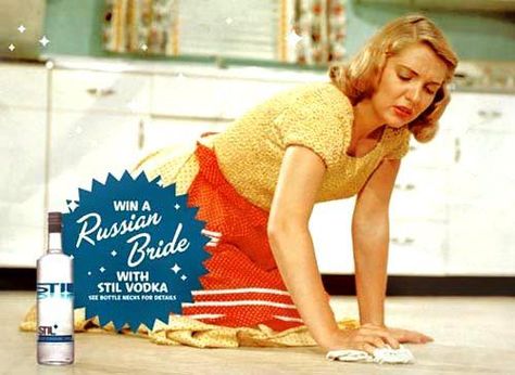 Win a Russian Bride! Vintage Stil Vodka Ad. 50s Housewife, Vintage Housewife, Happy Housewife, Feminine Mystique, Domestic Goddess, Workout Tips, Working Woman, Reduce Weight, Up Girl