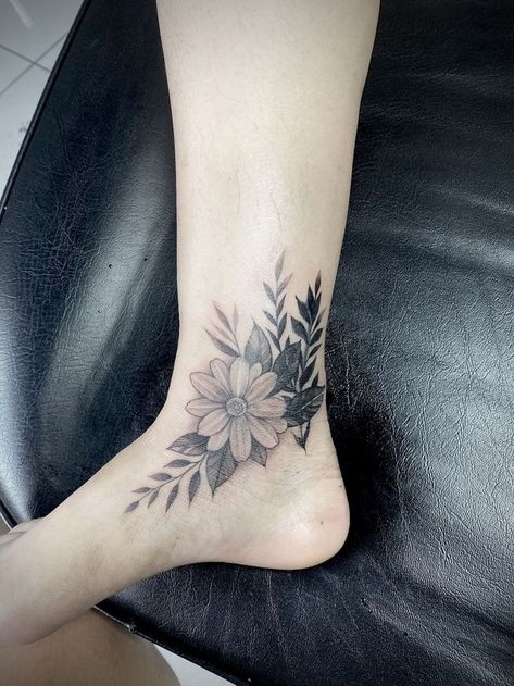 Inner Ankle Floral Tattoo, Inside Ankle Tattoo Cover Up, Flower Ankle Tattoos For Women Cover Up, Inside Of Ankle Tattoos For Women, Cover Up Tattoos Ankle For Women, Small Ankle Tattoo Cover Up, Ankle Tattoos For Women Cover Up Design, Womens Ankle Tattoos Cover Up, Coverup Ankle Tattoo