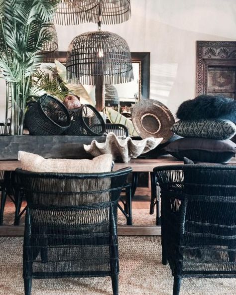 Malawi Chair, Black Rattan Chair, House Of Valentina, Luxury Island, Rustic Dining Chairs, African Inspired Decor, Black Rattan, British Colonial Style, Black Bamboo