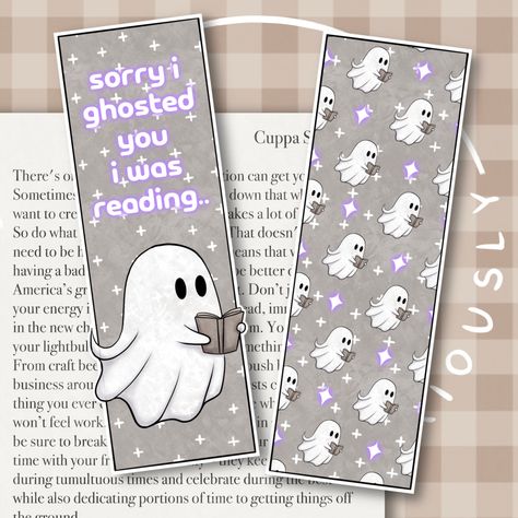 2 bookmarks printed with my original illustrations! Available individually or as a set, one of each design. A perfect gift for yourself or a friend who loves reading! These bookmarks are also available to purchase individually! - Designed and made in the UK - Each bookmark is 6.5 inches in length - Printed on uncoated 300gsm card with a beautiful finish           - If you choose the laminated option I use high quality matte lamination sheets leaving the bookmarks with a beautifully silky finish Spooky Bookmarks, Handmade Bookmarks Diy, Reading Bookmarks, Ghost Reading, Ghost Diy, Easy Mandala Drawing, Bookmark Printing, Creative Bookmarks, Bookmark Craft