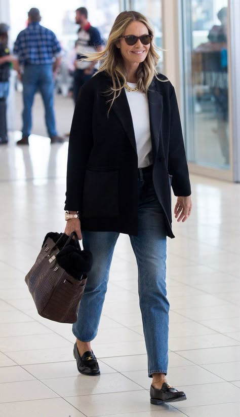 7 Classic Airport Basics Women Over 40 Wear for Travel | Who What Wear UK Model Airport Style, Easy Airport Outfit, Chanel Tee, Celebrity Bags, Celebrity Airport Style, Basic Clothing, Functional Wardrobe, Airport Outfits, 2022 Style