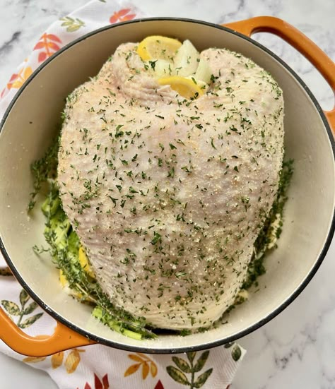 Katie Lee Biegel Dutch Oven Turkey Breast, Turkey Breast In A Dutch Oven, Best Moist Turkey Breast Recipe, Turkey Breast Dutch Oven Recipes, Turkey Breast Bone In Recipes, Turkey Breast In Cast Iron Dutch Oven, Turkey In Dutch Oven, Turkey Breast Recipes Dutch Oven, Dutch Oven Turkey Thanksgiving