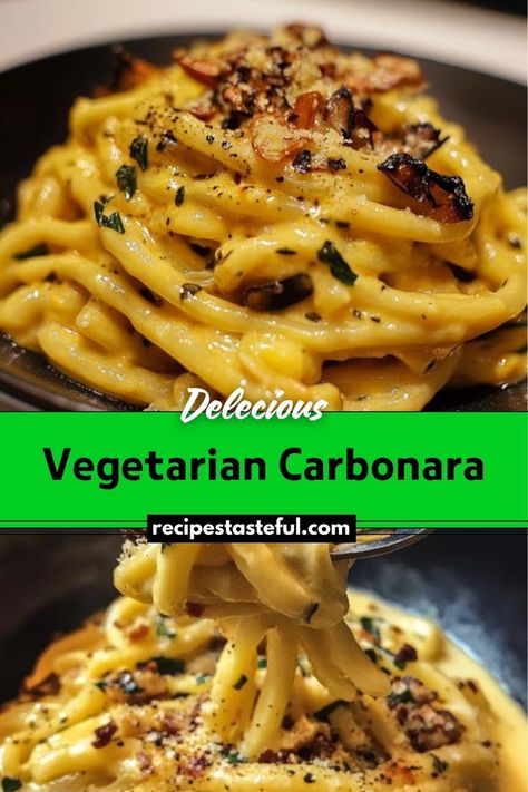 Vegetarian Carbonara features the creamy, savory goodness of traditional carbonara but without the meat. This dish combines fresh vegetables and an egg-based sauce for a delicious and comforting meal. Vegetarian Carbonara, Traditional Carbonara, Pasta Vegetarian, Traditional Thanksgiving Recipes, Easy Thanksgiving Recipes, Carbonara Recipe, Carbonara Pasta, Healthy Thanksgiving, Classic Italian Dishes