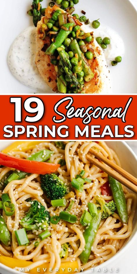 Plan your meals this spring with fresh and light flavors using these recipes! These ideas feature perfectly ripe spring produce and all the bright flavors you crave. These recipes have everything from simple chicken dinners to salads to pastas. Simple Chicken Dinners, Chicken Broccoli Ziti, Acai Bowl Recipe Easy, Orange Chicken Stir Fry, Lemon Asparagus Pasta, Turkey Stir Fry, Healthy Orange Chicken, Spring Meals, Spring Produce