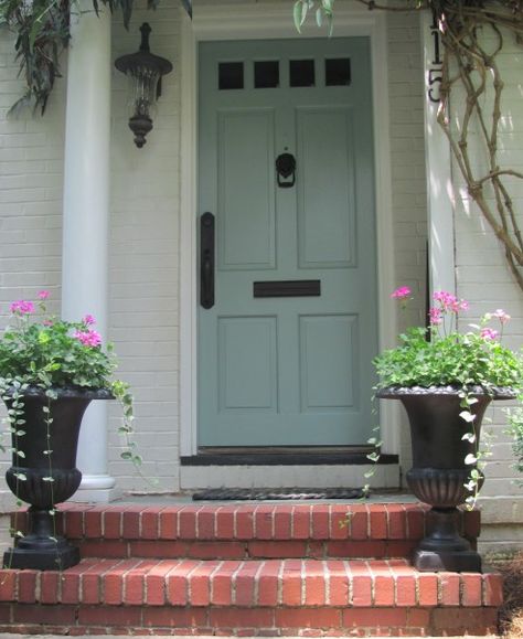 Painted front door Porch Planter, Wythe Blue, Blue Front Door, 4 September, Garage Entry, Door Paint Colors, 21 June, Painted Front Doors, Front Steps