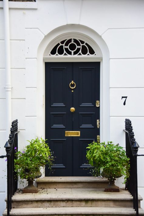 Interior Front Door Color, Victorian Porch Ideas, Navy Front Door, Bungalow Porch, Front Door Paint, Interior Front Door, Hamptons Beach House, New Front Door, Victorian Porch