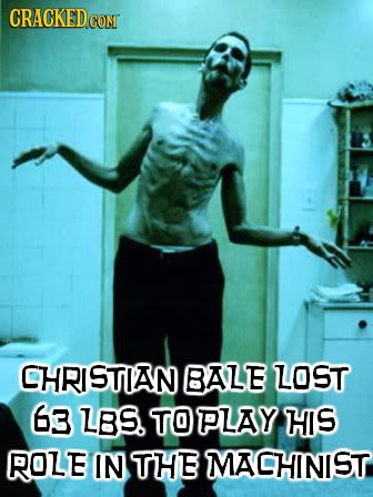 The 23 Most Insane Ways Famous Actors Got Into Character | Cracked.com Christian Bale The Machinist, The Machinist, Toronto Film Festival, Septième Art, Thriller Film, Christian Bale, Psychological Thrillers, About Time Movie, Festival Looks